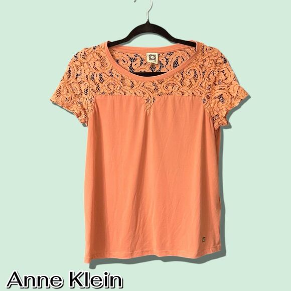 Anne Klein Coral Lace Overlay Top – Size Small (Preowned) - Picture 1 of 7